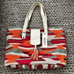 NWT Roxy Multicolor Geometric Tote Beach Bag